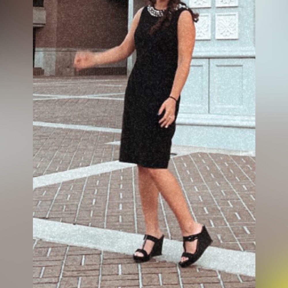 🖤 Calvin Klein Black Formal Pearl Embellished Dress - Size 8 (Medium)